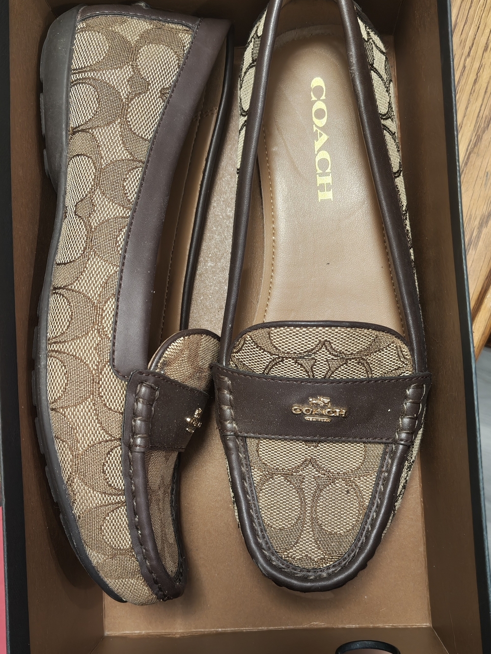 Coach Brown Signature Canvas Penny Loafers with Dark Brown Trim